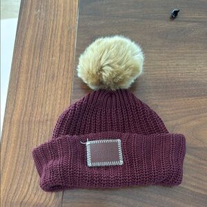Burgundy Knit Pom-Pom Beanie for Kids